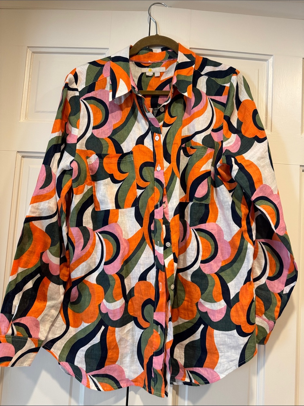 Boden Abstract Swirl Button-Up Shirt in Orange, Pink & Olive